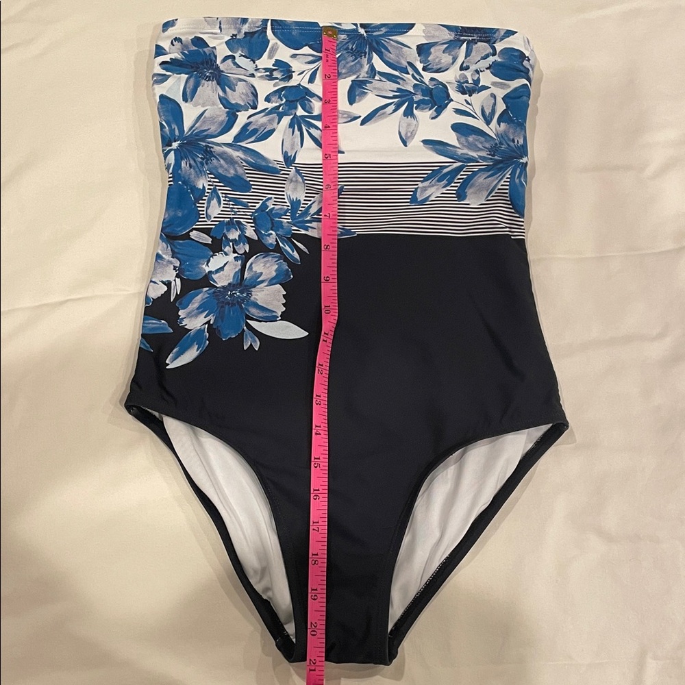 Calvin Klein Blue and Black Floral Swimsuit, Strapless. On Trend Blue, 2026. - Picture 6 of 6